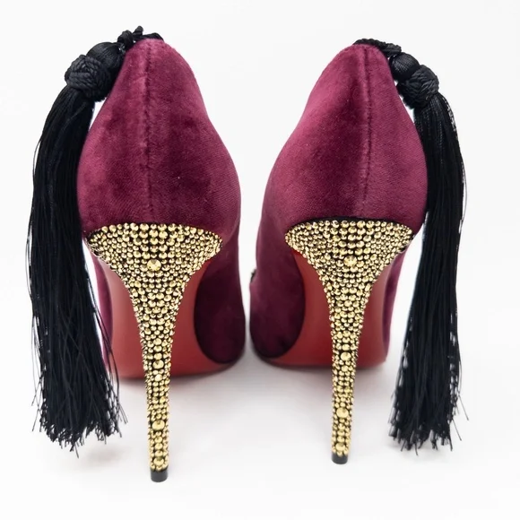 Christian Louboutin Hot Kiss T’s Burgundy Velvet Stiletto Heels Size 38 EU - Picture 6 of 8